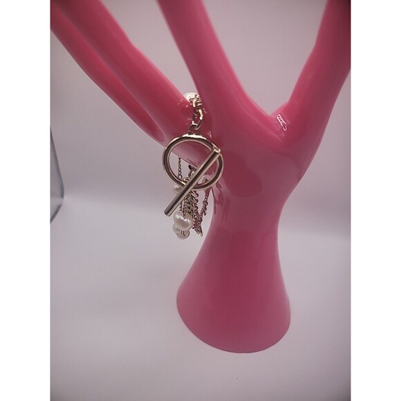 Vintage Bracelet Multi Strand Silver Tone Imitation Pearl Crystals Jewelry - Picture 5 of 11